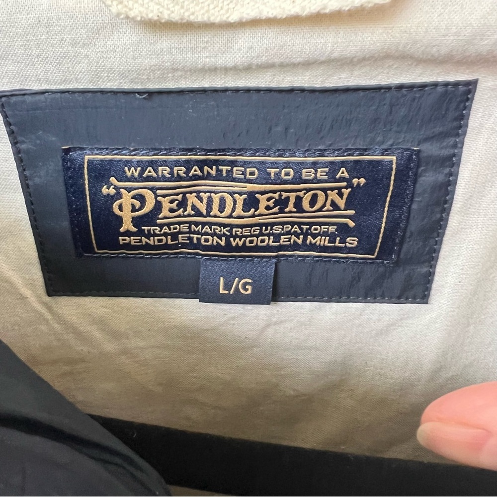 PENDLETON QUILTED TANSY FLEECE HOODED WESTERN PRINT JACKET SIZE LARGE NAVY TAN - Picture 8 of 12